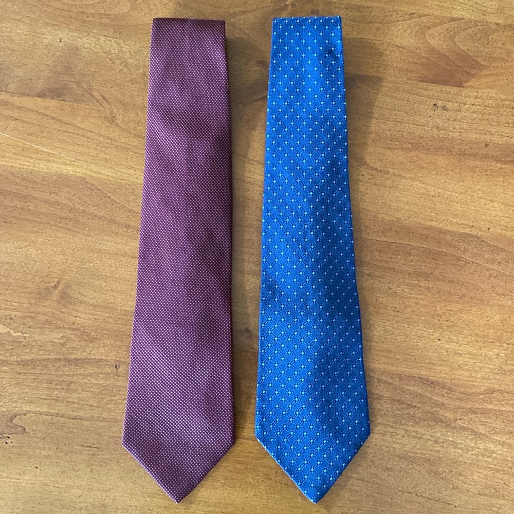 Nautica and Tommy Hilfiger, Silk Ties, Blue, Red (Maroon), Bundle of 2